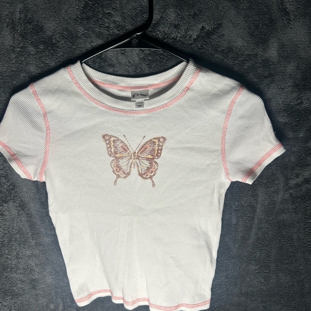 Art Class White and Pink Butterfly Tee